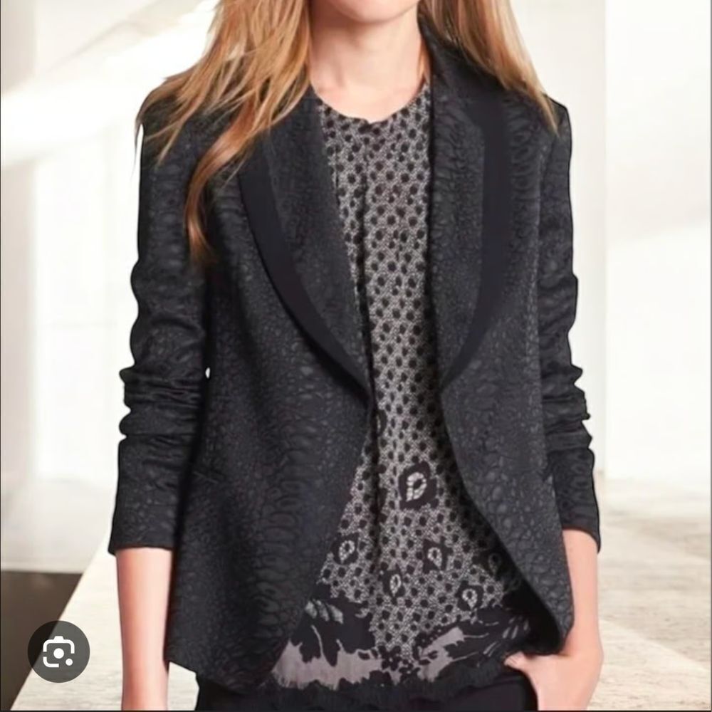 DVF Diane Von Furstenberg Ofelia Jacquard One Button Blazer Women's 6 in Black